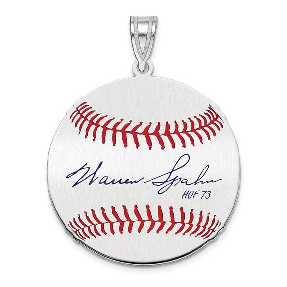 Sterling Silver Warren Spahn Signature MD Enamel Baseball Pendant